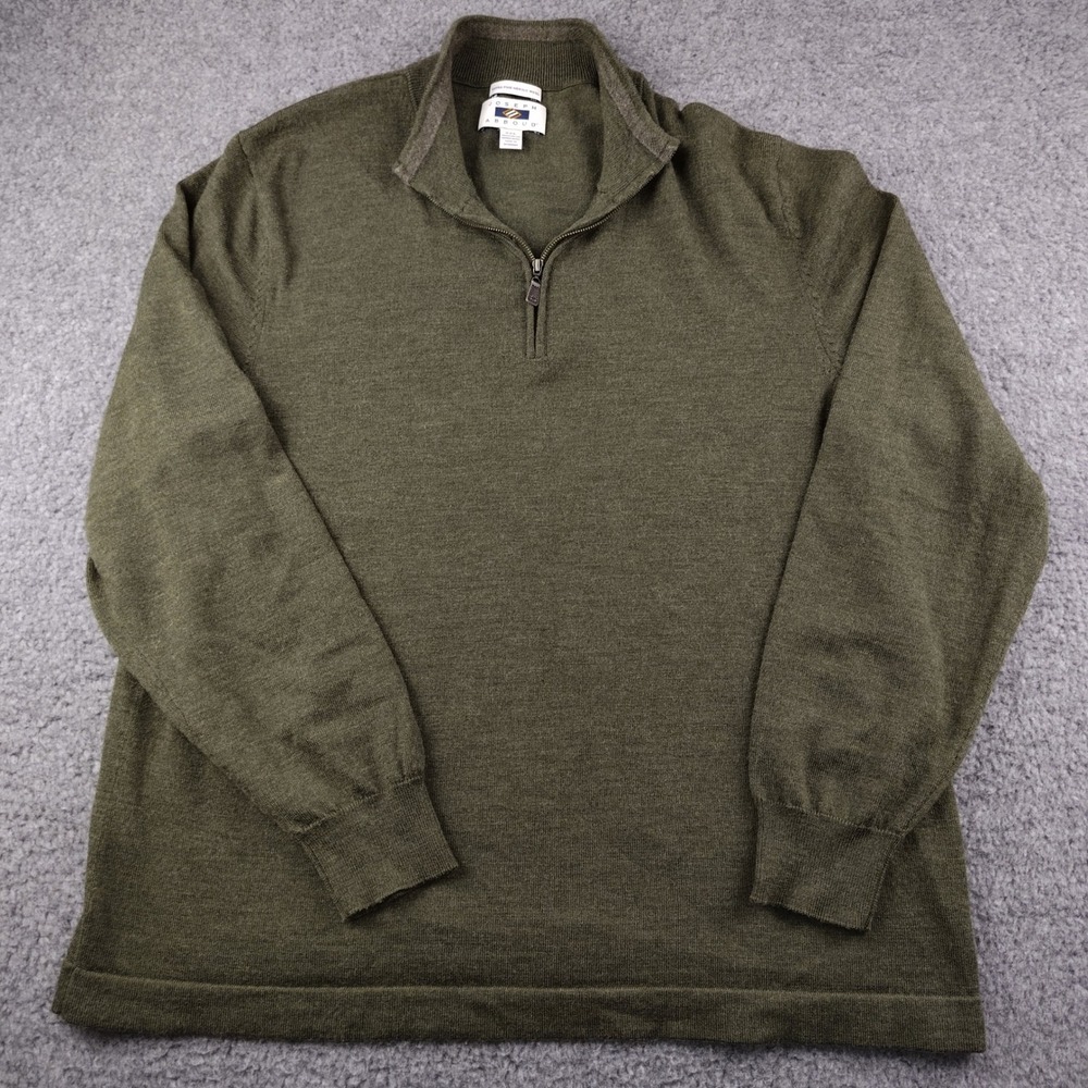 Joseph Abboud Merino Wool Sweater Mens 2XL XXL 1/4 Zip Olive Green EUC